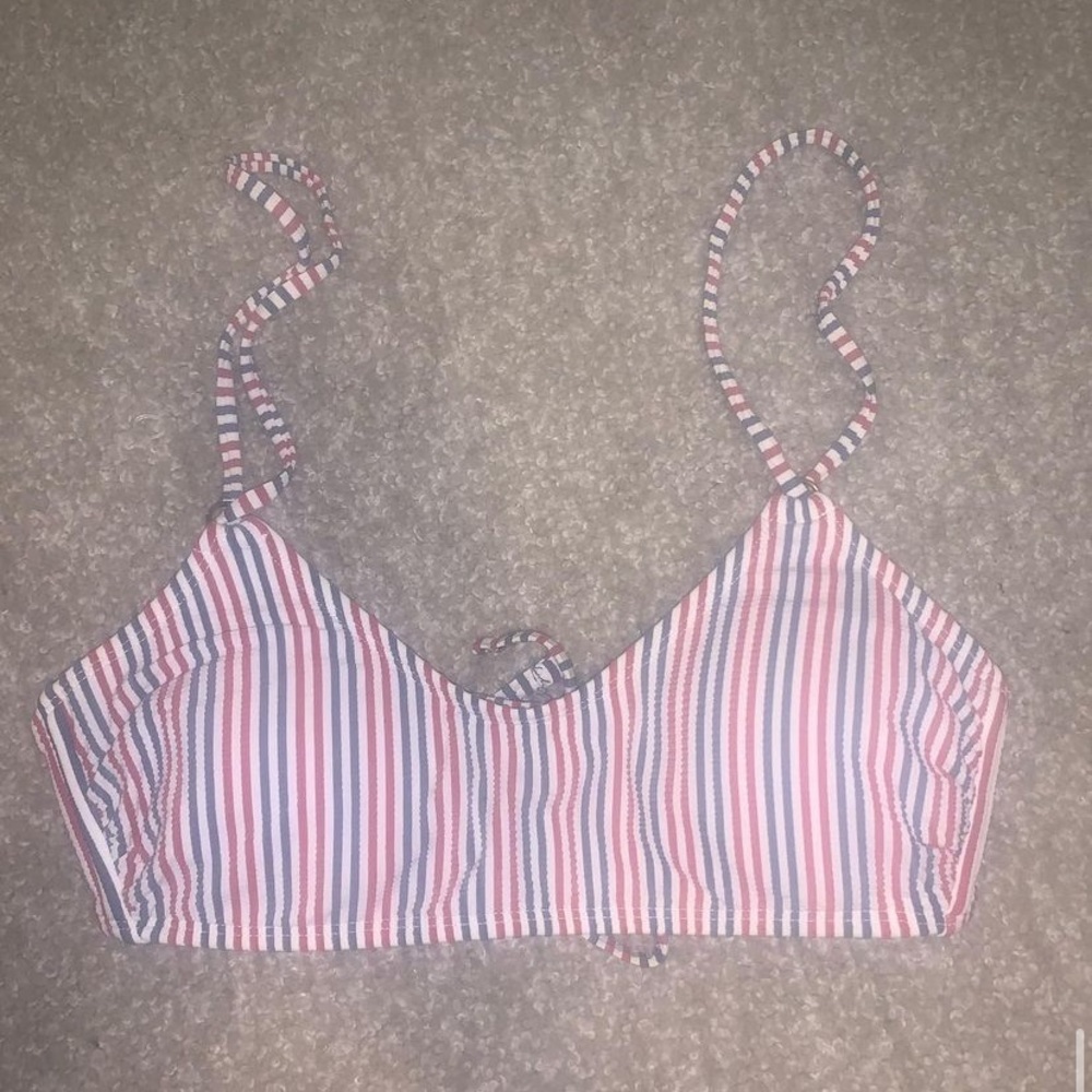 red white and blue striped bikini top